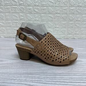 Josef Seibel Rose Perforated Slingback Sandal Womens US6.5-7 EU37 Tan Open Toe